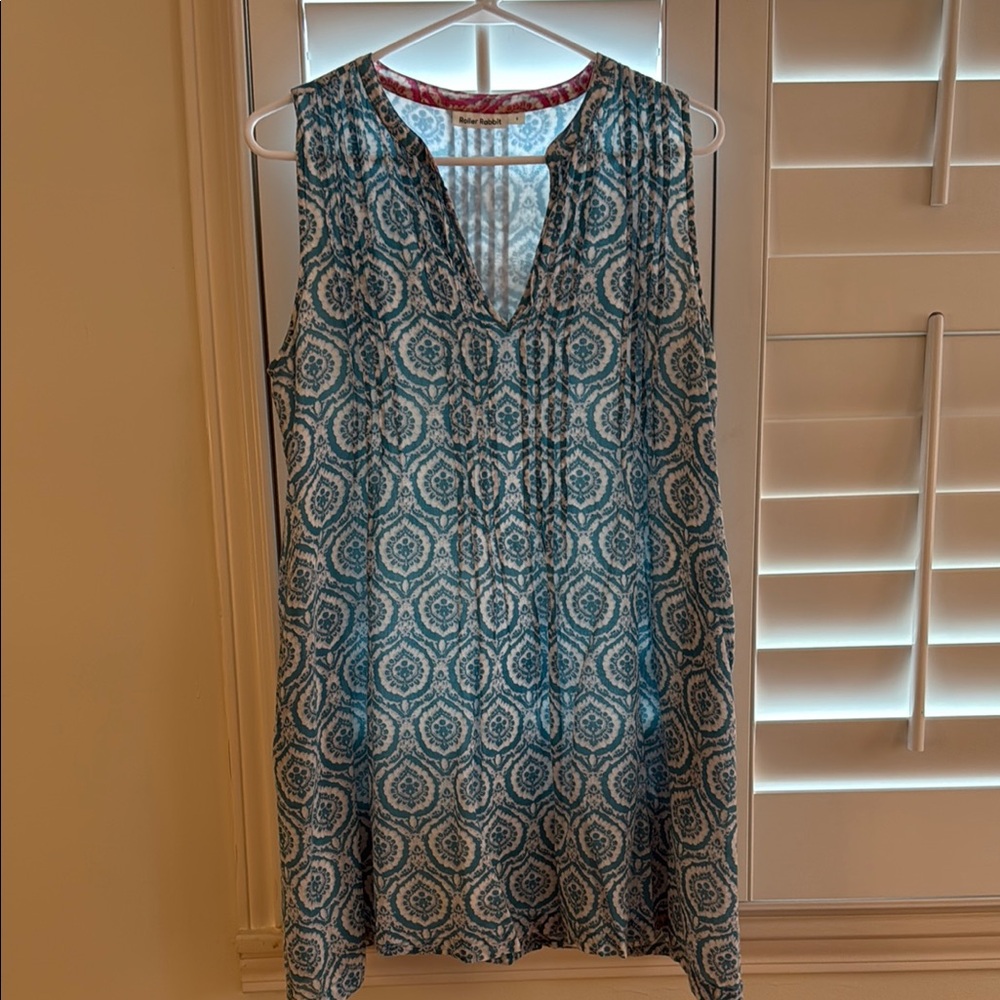 Sleeveless Roller Rabbit Blue and White Patterned Dress